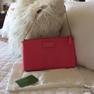 Kate Spade pink leather and gold chain handbag